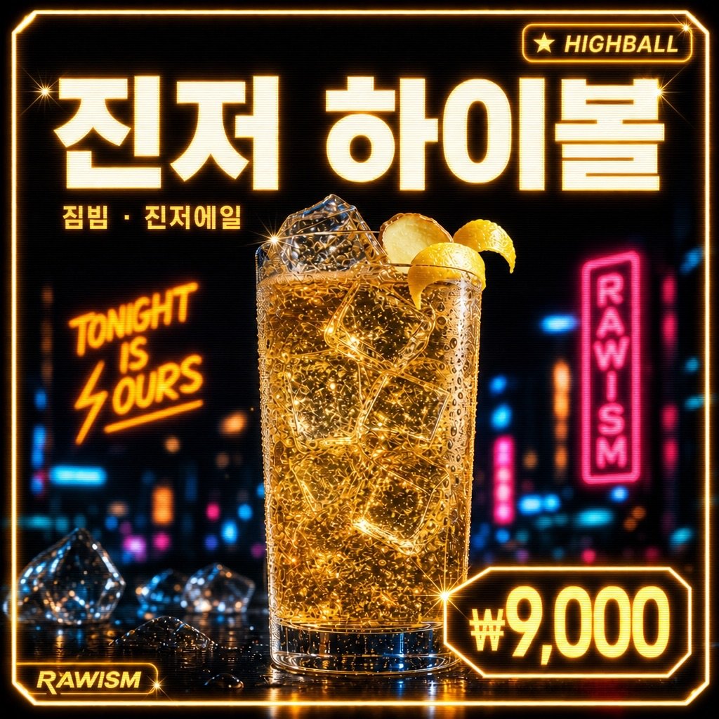 진저 하이볼 ₩9,000 - RAWISM 연남동 술집 짐빔 · 진저에일